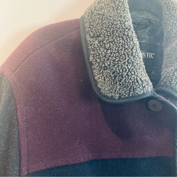 LONDON FOG Sz 14P Wool Blend Quilted Lining Colour Block Button Closure Pea Coat - Picture 6 of 15